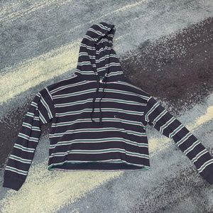 Navy, Pink and Green Striped Cropped Hoodie